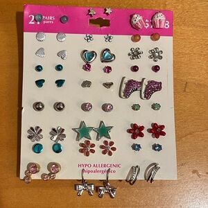 27 pairs of small metal earrings